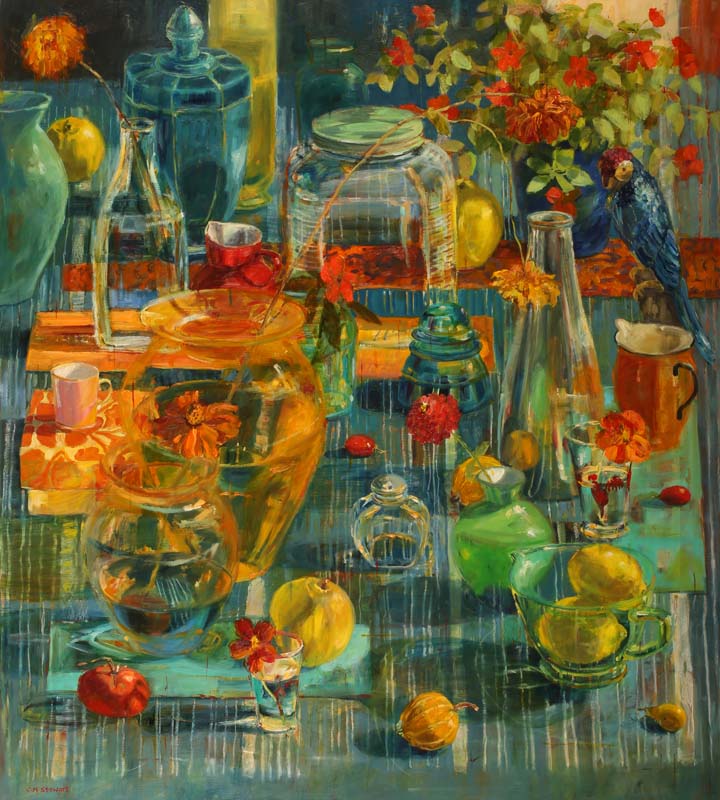 Blue Painting with Parrot